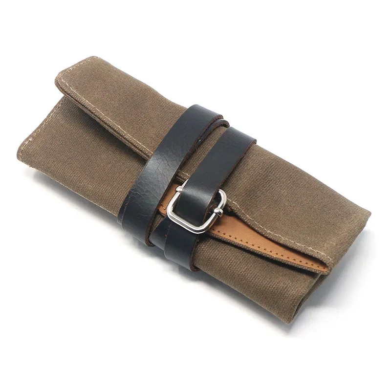 Waxed Canvas Watch Roll for 4 Watches