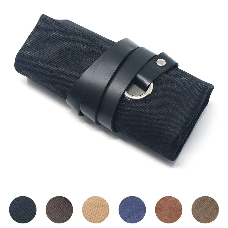 Waxed Canvas Watch Roll for 4 Watches