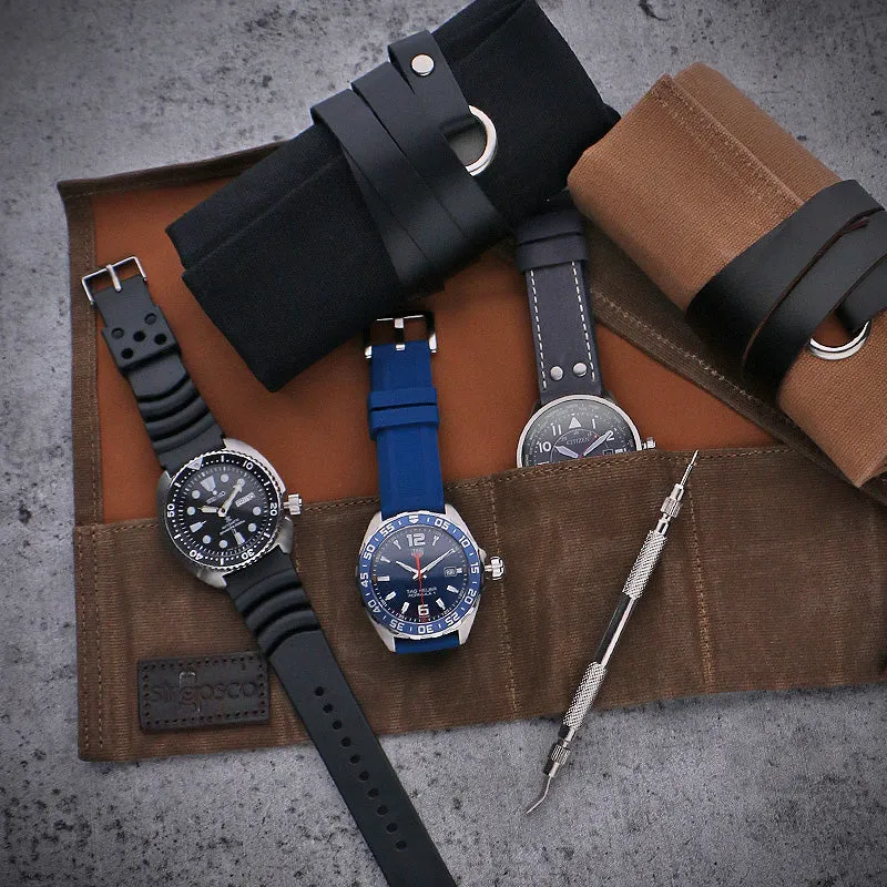 Waxed Canvas Watch Roll for 4 Watches