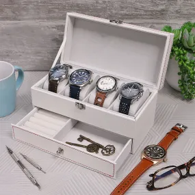 White Carbon Fiber Watch & Jewelry Box for 4 Watches