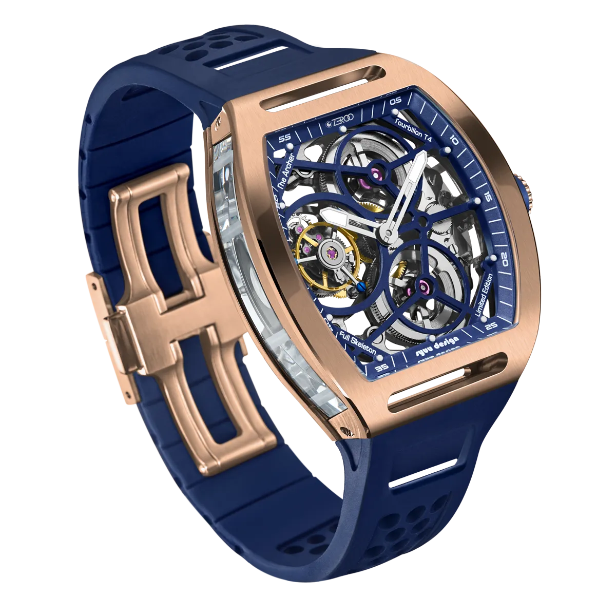 ZEROO T4 THE ARCHER FULL SKELETON TOURBILLONMANUAL TOURBILLON WATCH FOR GENTS - ZT004RBL